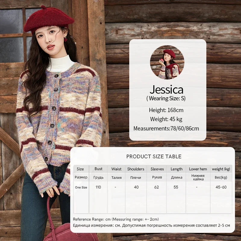 Mishow Striped Contrast Color O-Neck Cardigan MXD59Z1061