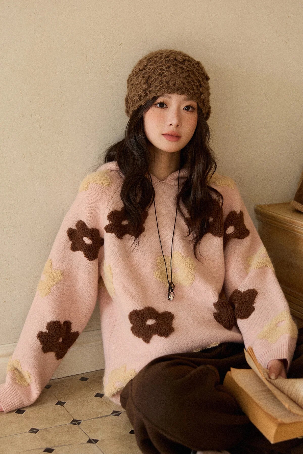 Mishow Pink Floral Hooded 3D Jacquard Pullover MXE90Z2786