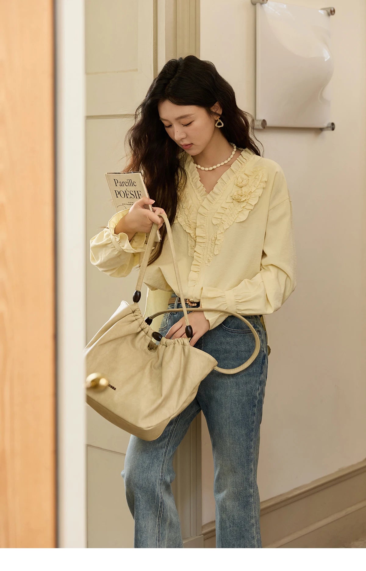MISHOW Hand Sewn Rose Blouse Lantern Sleeves MXE44X2470