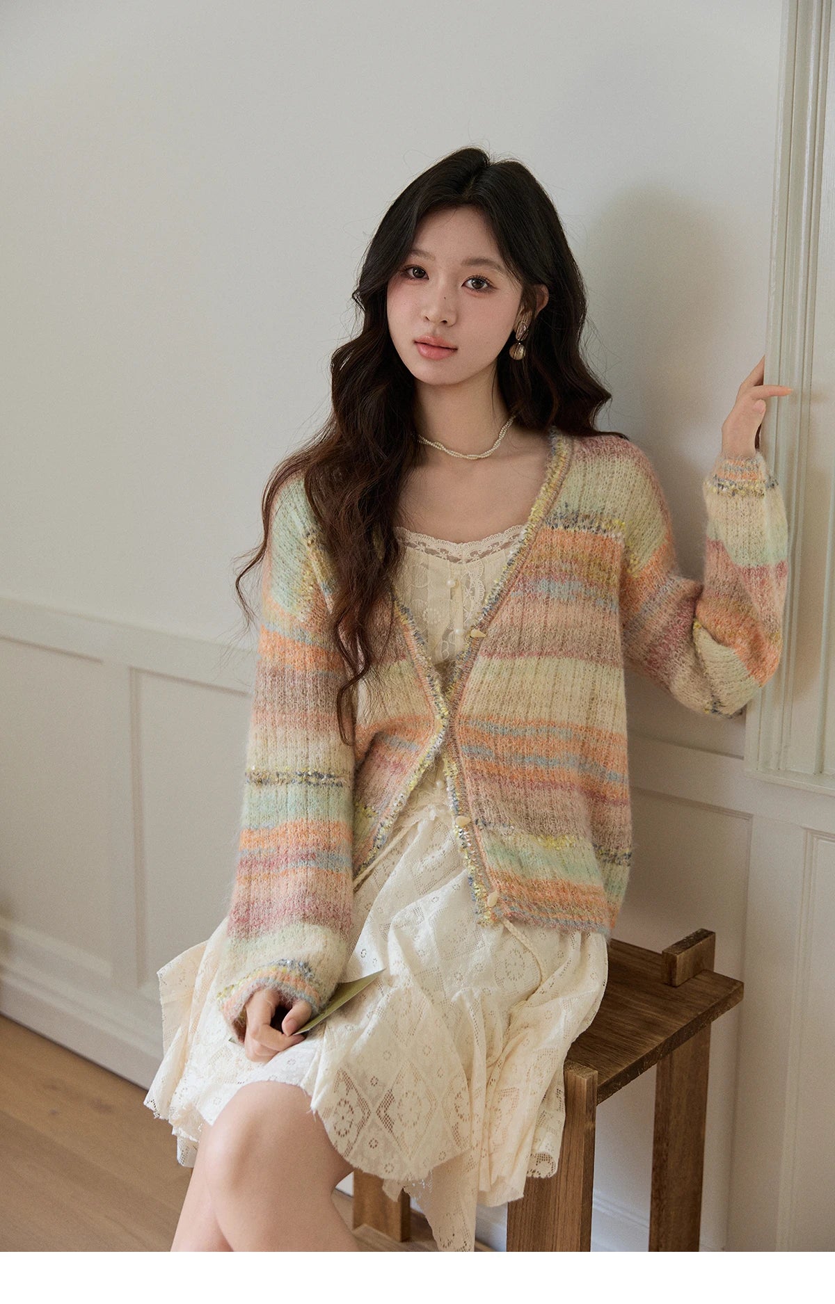 Mishow Gradient Striped V-Neck Rainbow Cardigan MXF13Z3019