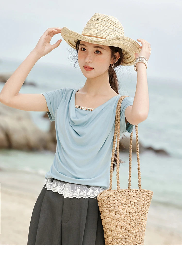 Mishow Swing Collar Shell Ribbon Tee MXE33T0524