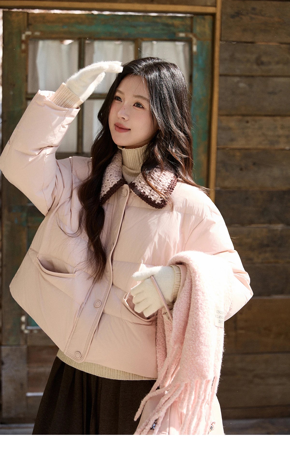 Mishow Knitted Lapel Collar Short Down Jacket MXE94Y0094