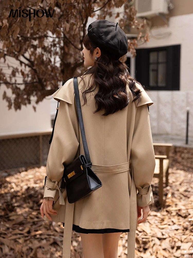 Mishow Polo Collar Patchwork Long Trench Coat MXB33W0399