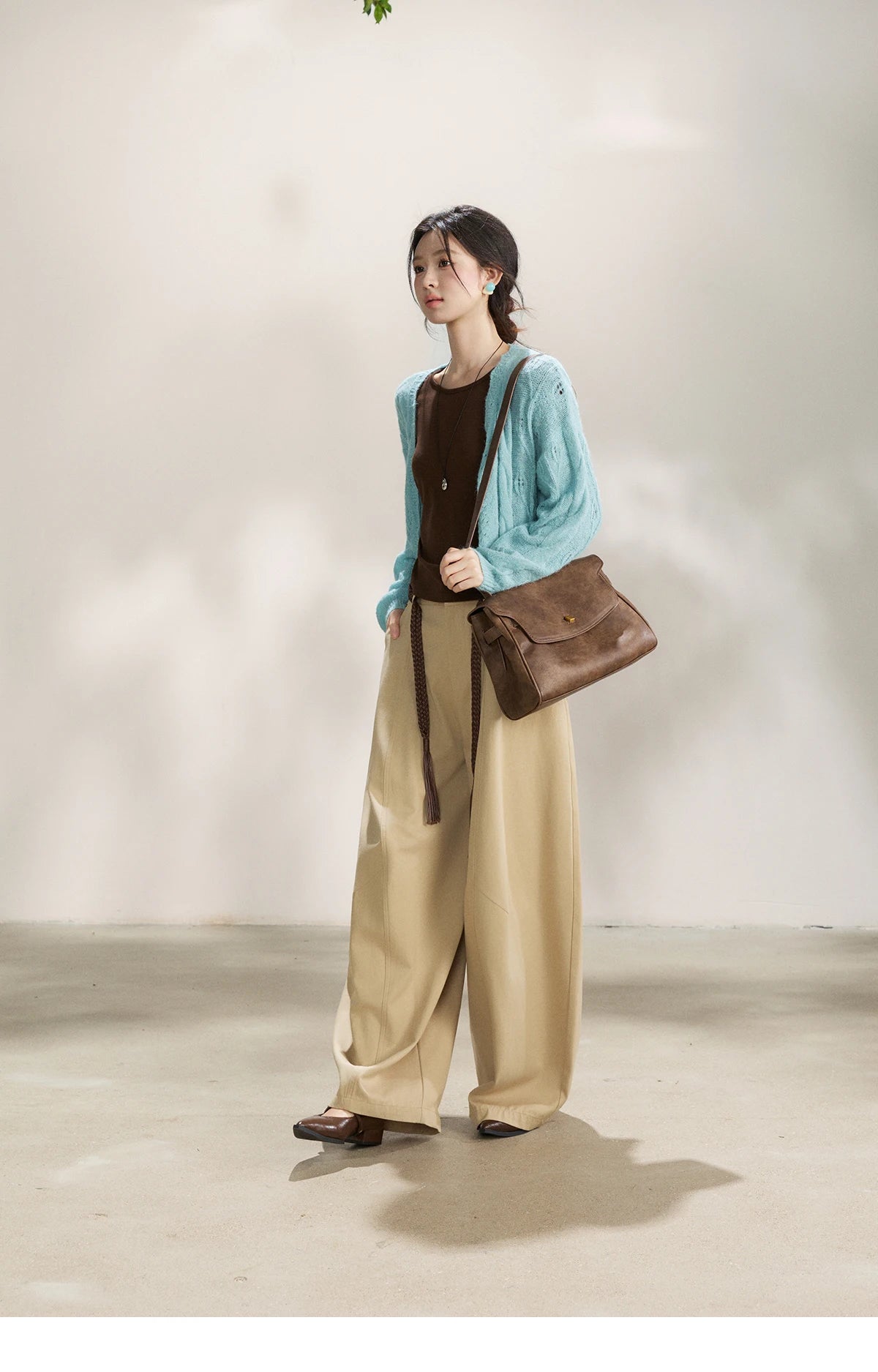 Mishow Blue Hollow Out V-Neck Wool Cardigan MXF13Z2975