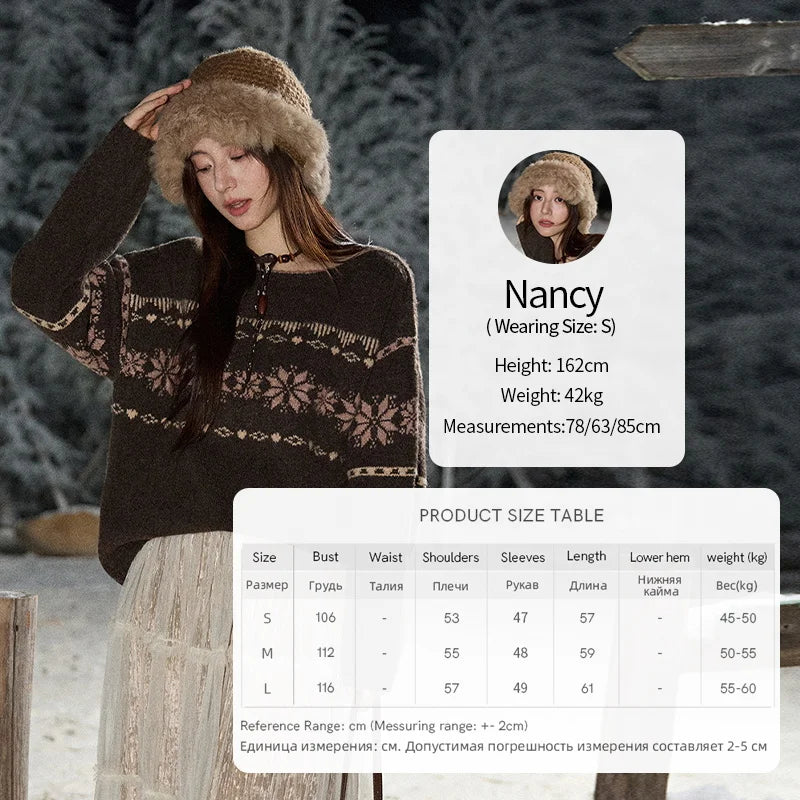 Mishow Brown Snowflake Jacquard Crew Neck Pullover MXE86Z2655