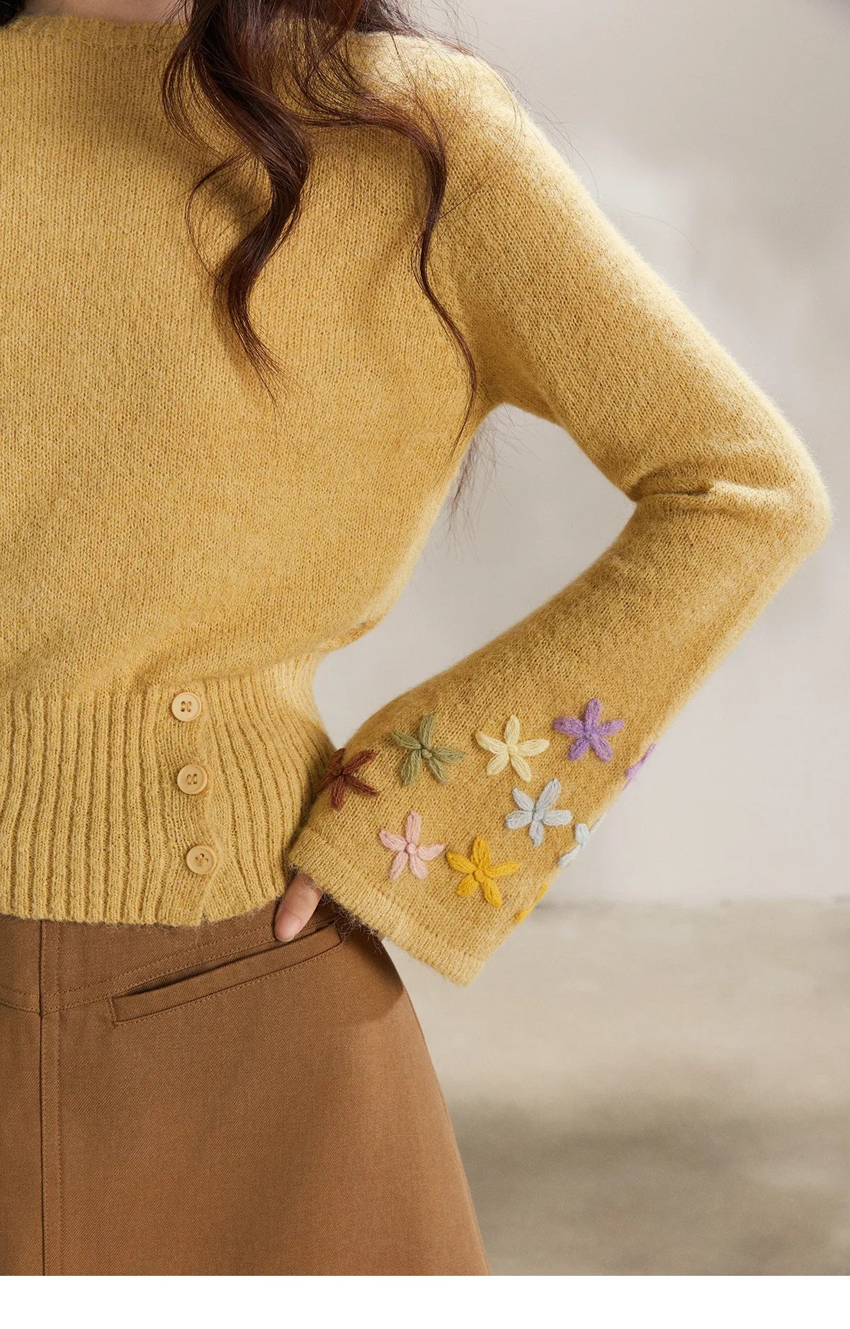 Mishow Yellow Floral Embroidered Boat Neck Flare Sleeve Top MXE94Z2864