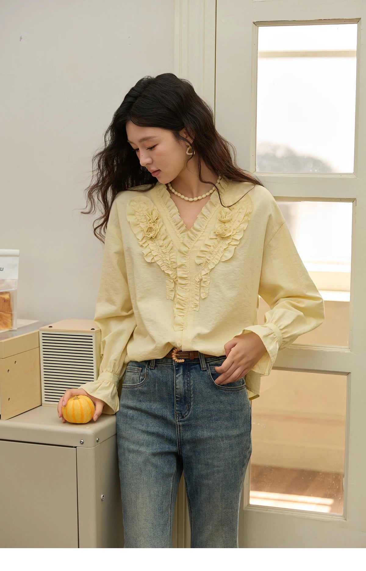 MISHOW Hand Sewn Rose Blouse Lantern Sleeves MXE44X2470