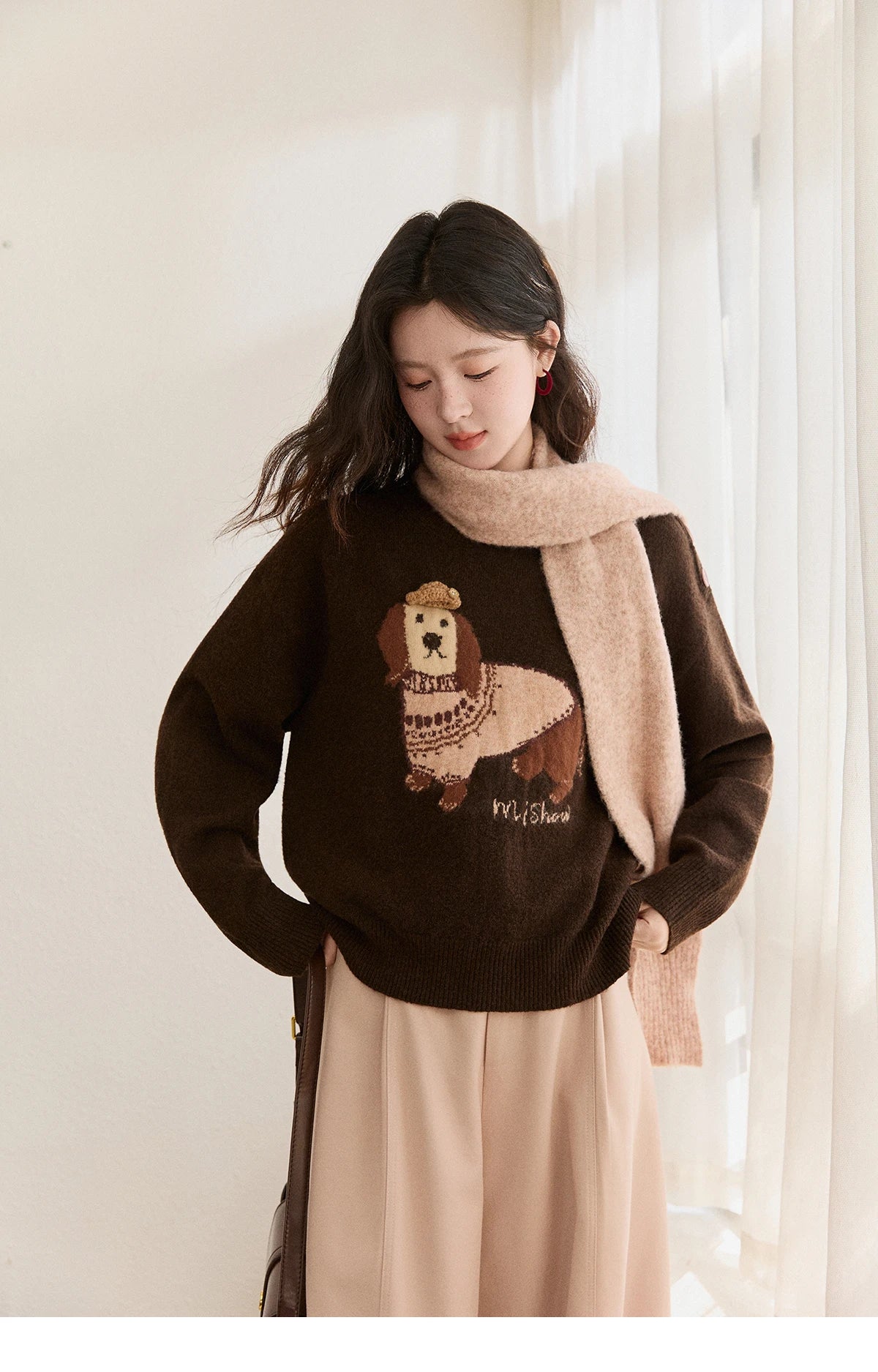 Mishow French Crew Neck Dog Jacquard Pullover MXE94Z2890