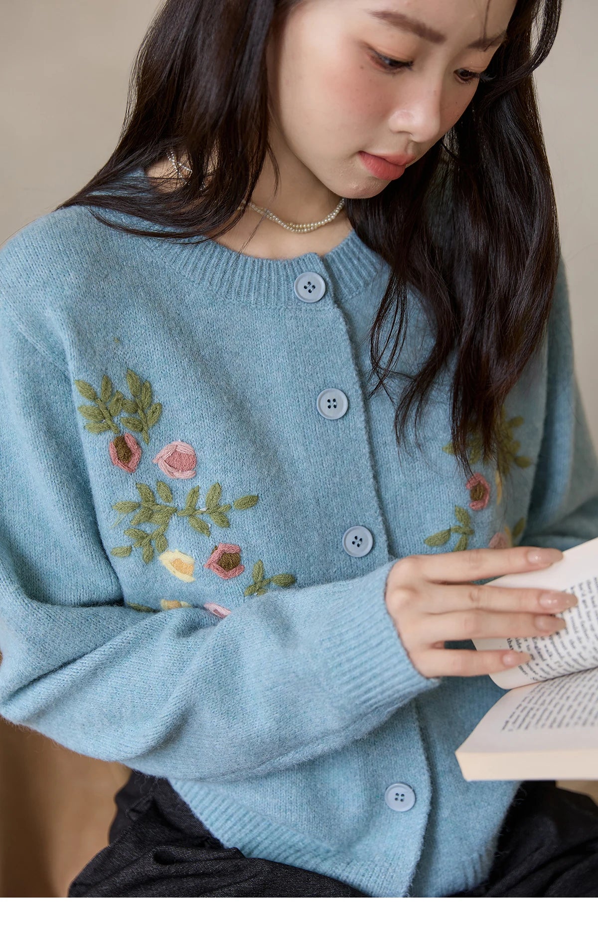 Mishow Blue Floral Embroidered Wool Cardigan MXE51Z2695
