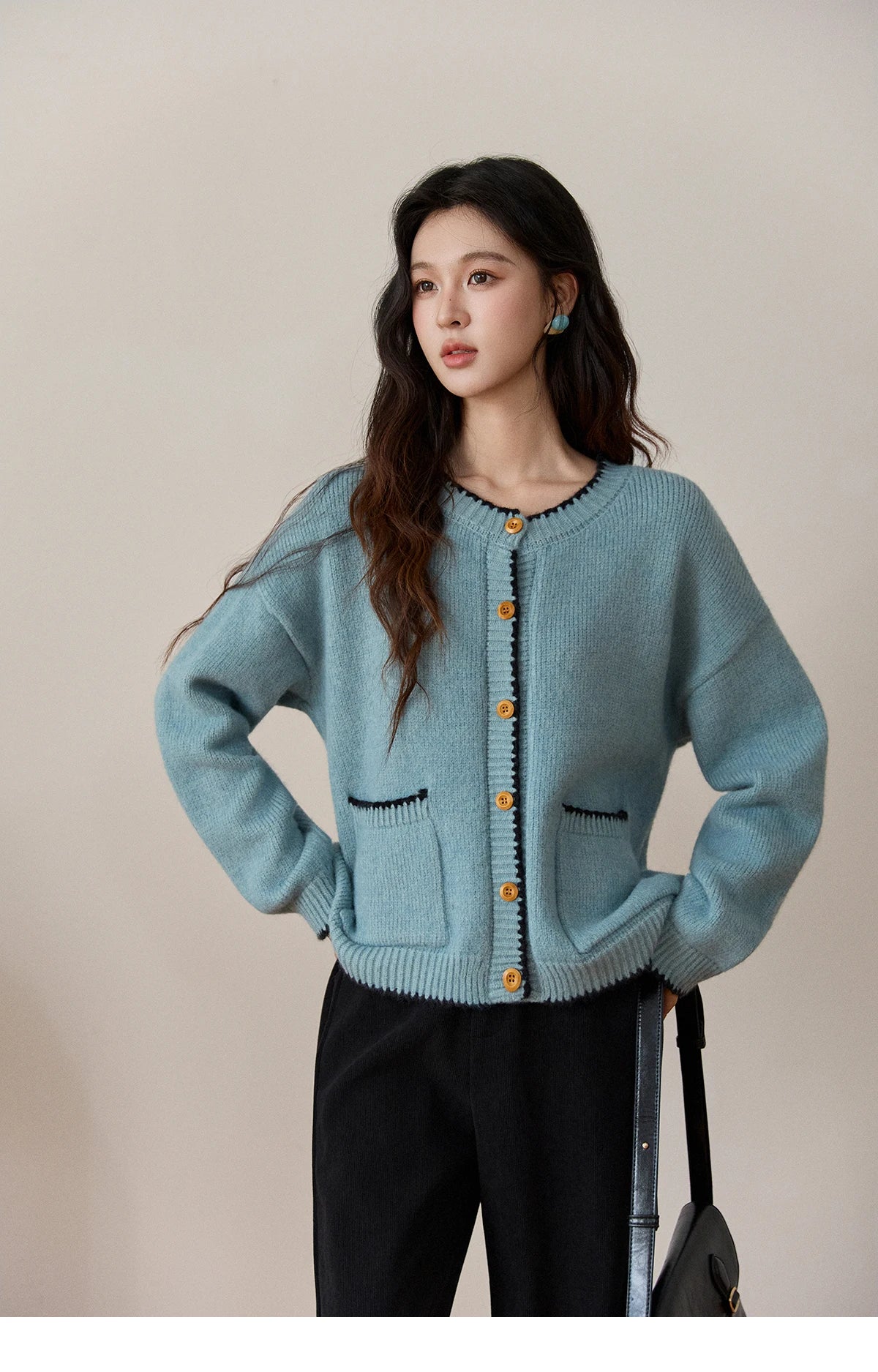 Mishow Yellow Color Collision Edge Pocket Cardigan MXE94Z2973