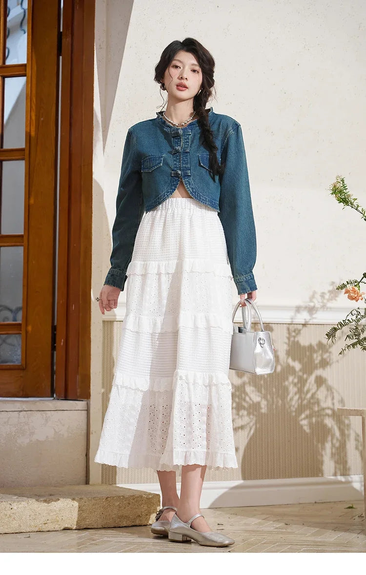 Mishow Retro Chinese Buckle Denim Vest Dress MXD14L1771