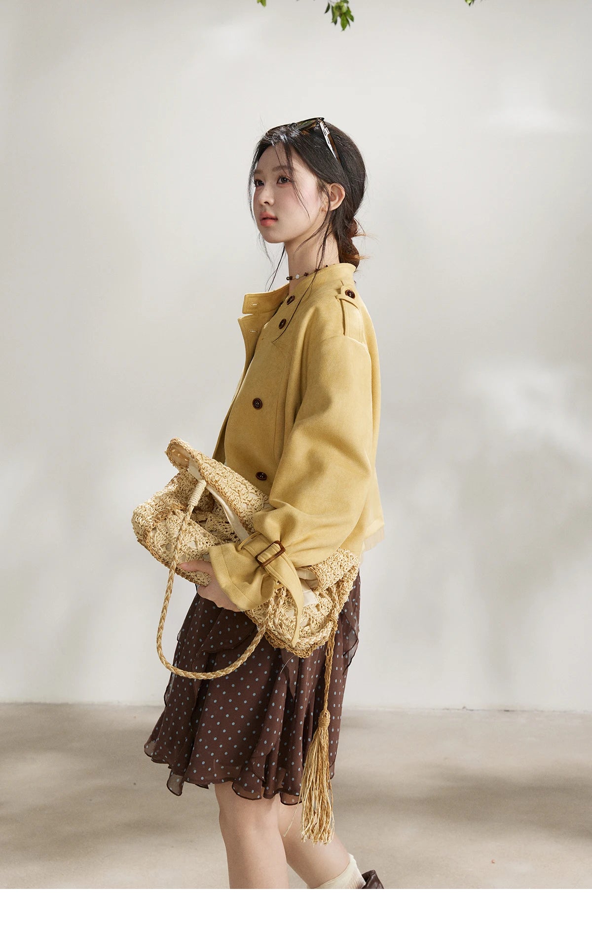 Mishow Yellow Double-Breasted Stand Collar Trench MXF11W1026