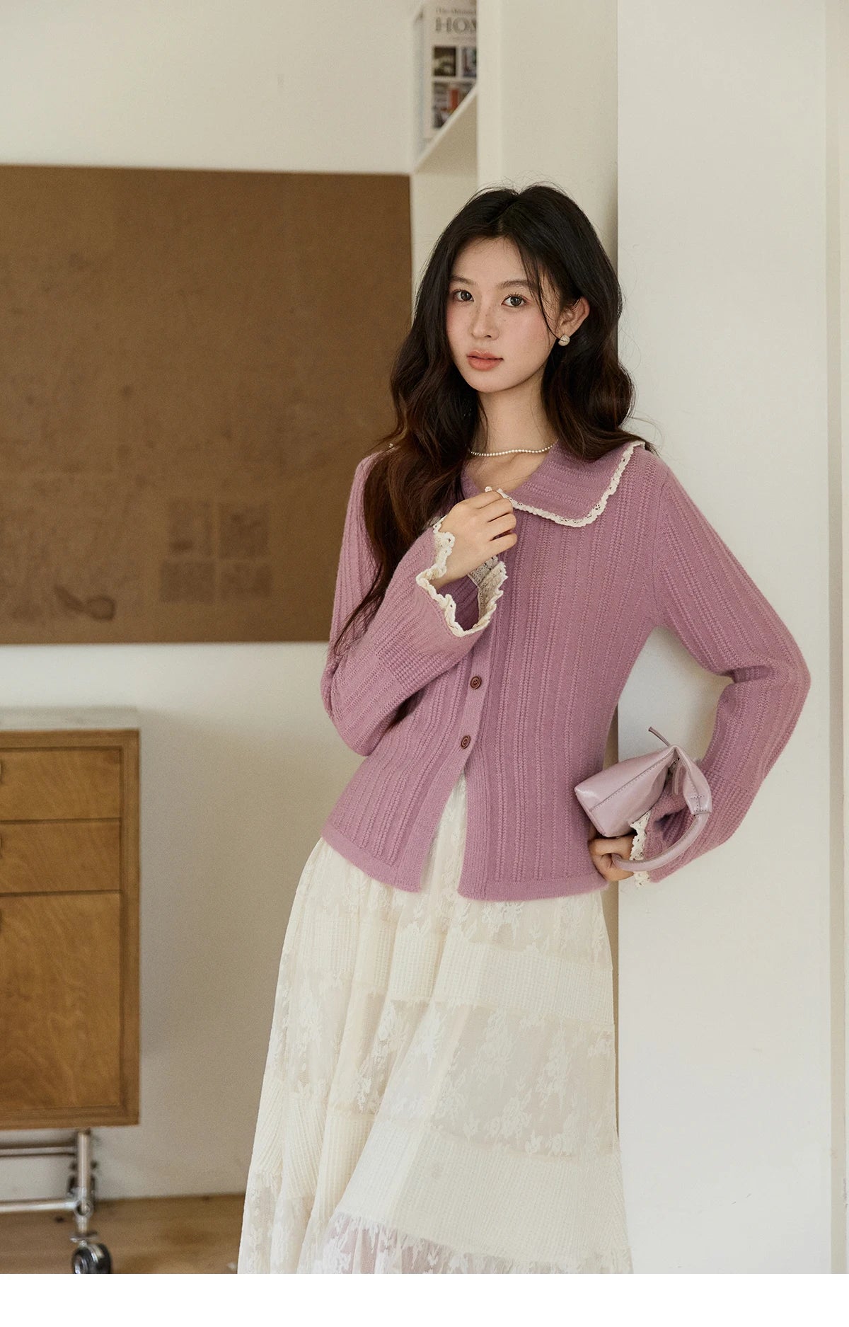 Mishow Lilac Peter Pan Collar Flare Sleeve Cardigan MXF11Z2994