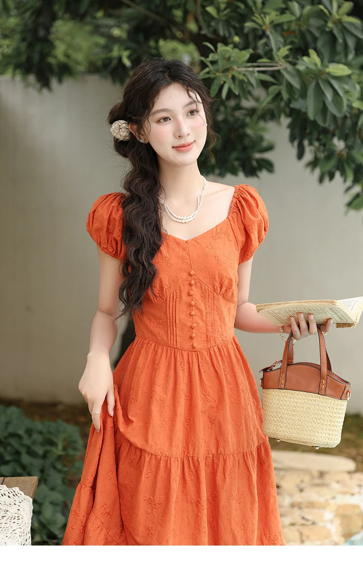 Mishow 100% Cotton Orange Embroidered Sweetheart Dress MXD29L1931