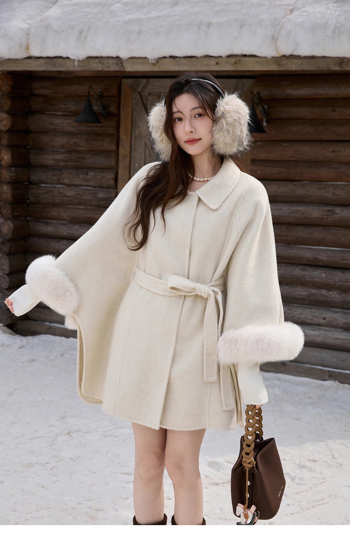 Mishow 100% Wool Cape with Detachable Furry Cuffs MXE90W0947