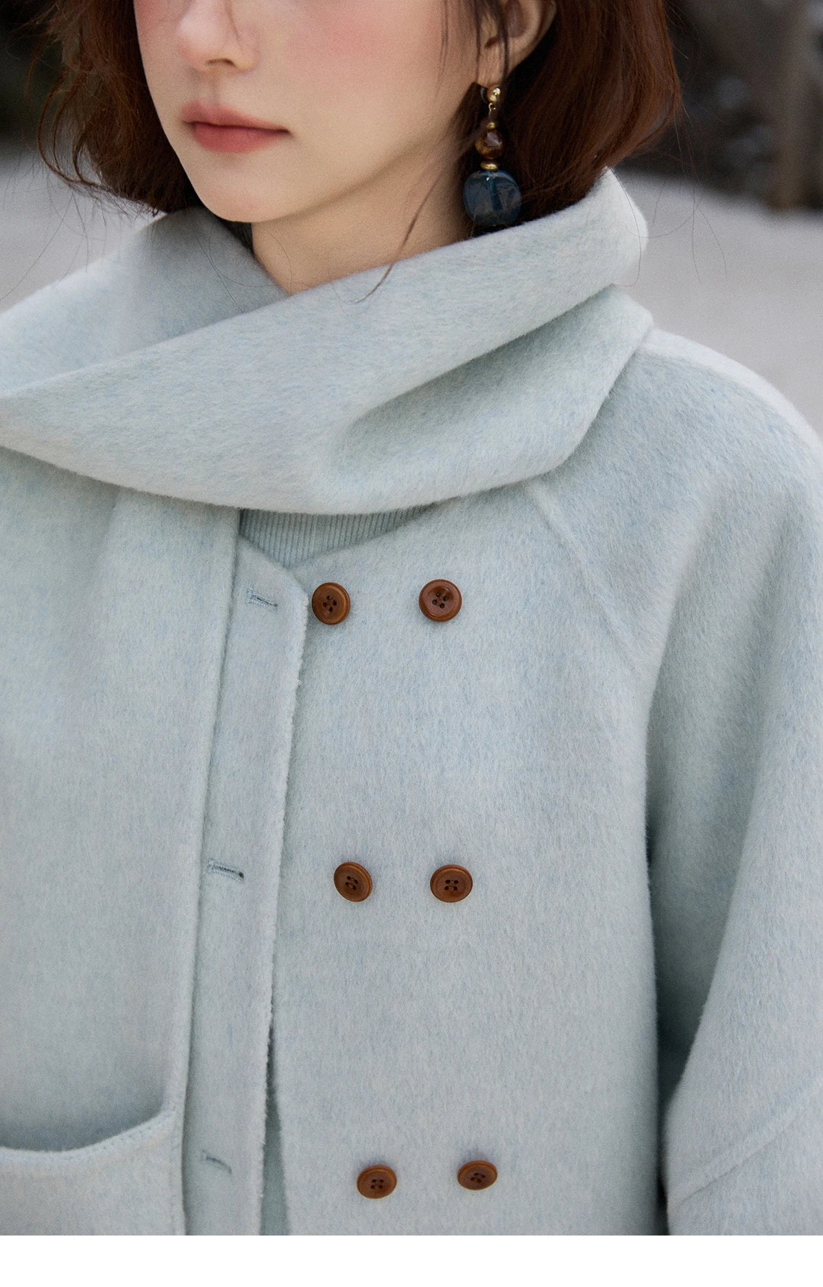 Mishow 100% Wool Mint Green Double-Faced Coat with Scarf & Gloves MXE92W1014