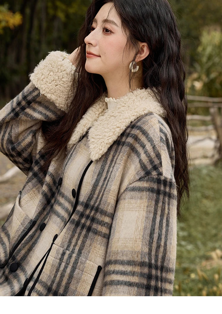 Mishow Retro Plaid Lamb Wool Tweed Jacket MXD56W0536