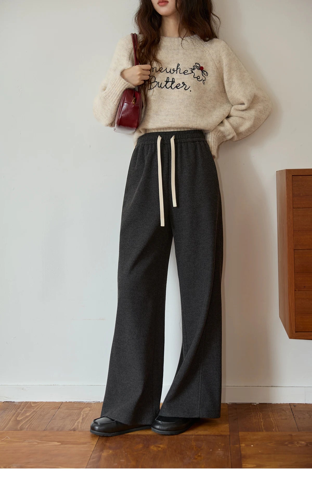 MISHOW Wide-Leg Pants High Waist Straight Lace-Up Loose MXE89K1100