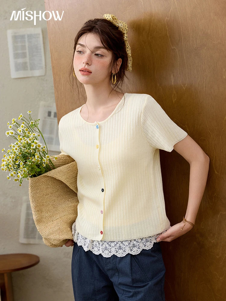 Mishow Short Sleeve Round Neck Summer Cardigan MXE34Z1268