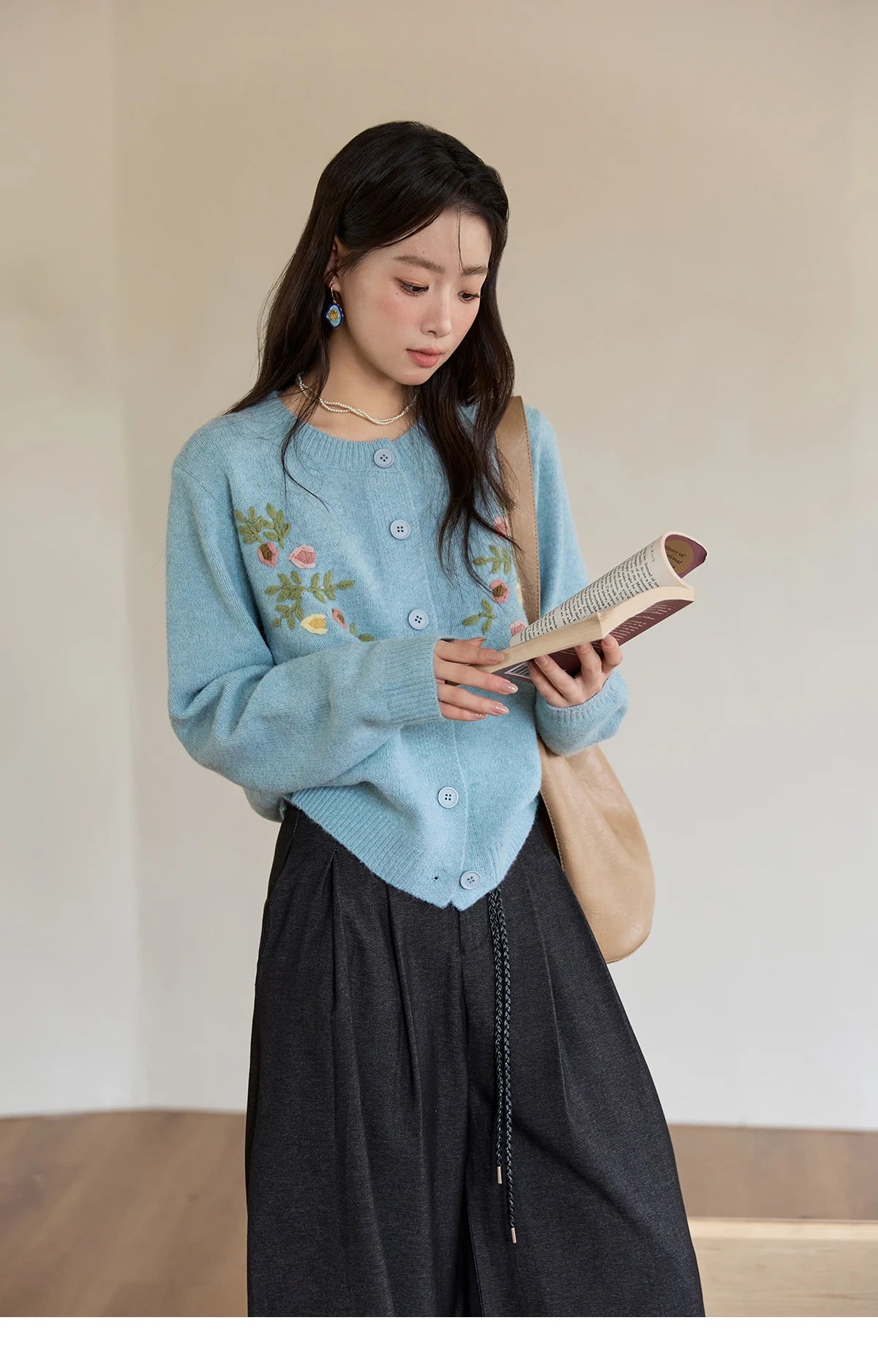 Mishow Blue Floral Embroidered Wool Cardigan MXE51Z2695