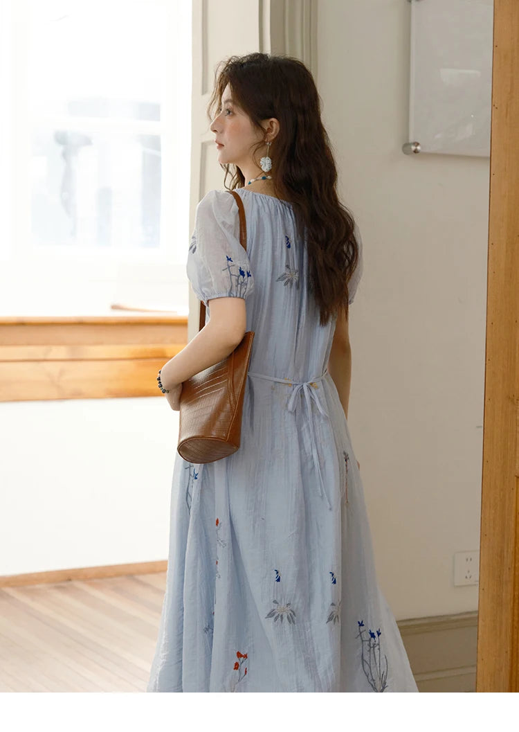 Mishow V-Neck Lace-Up Embroidery Vacation Dress MXE34L2284