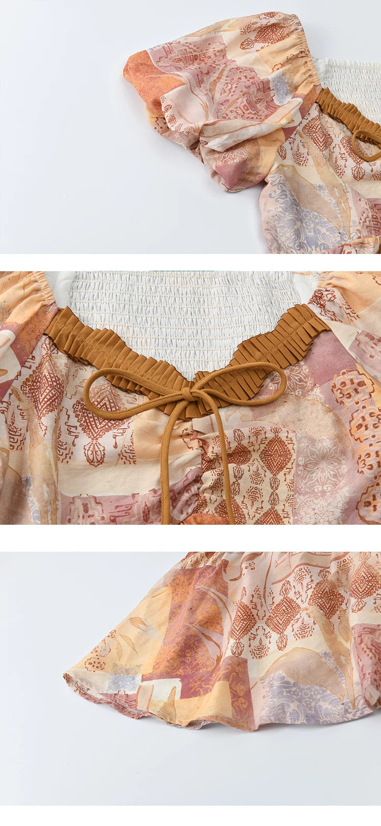 MISHOW V-Neck Lace Up Patchwork Blouse Puff Sleeve Floral Print MXE38X1911