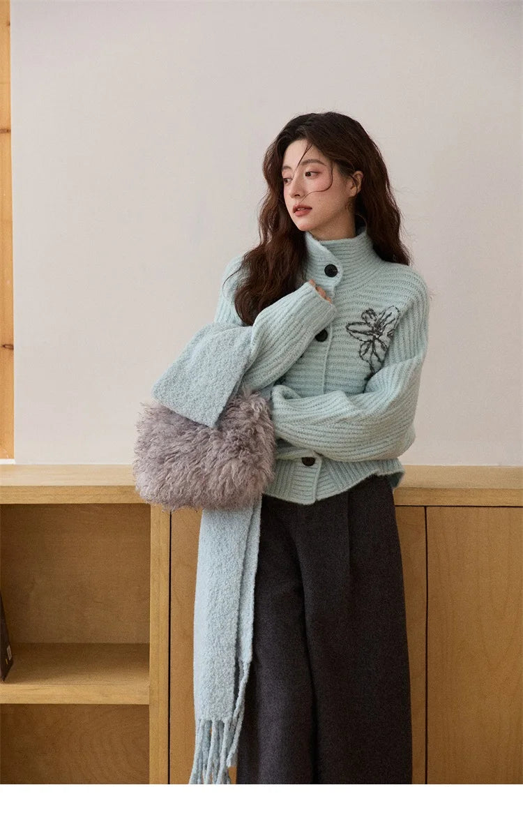 MISHOW Gray Wool Wide-Leg Pants High-Waisted Cropped MXE90K1128