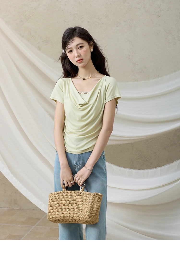 Mishow Swing Collar Shell Ribbon Tee MXE33T0524