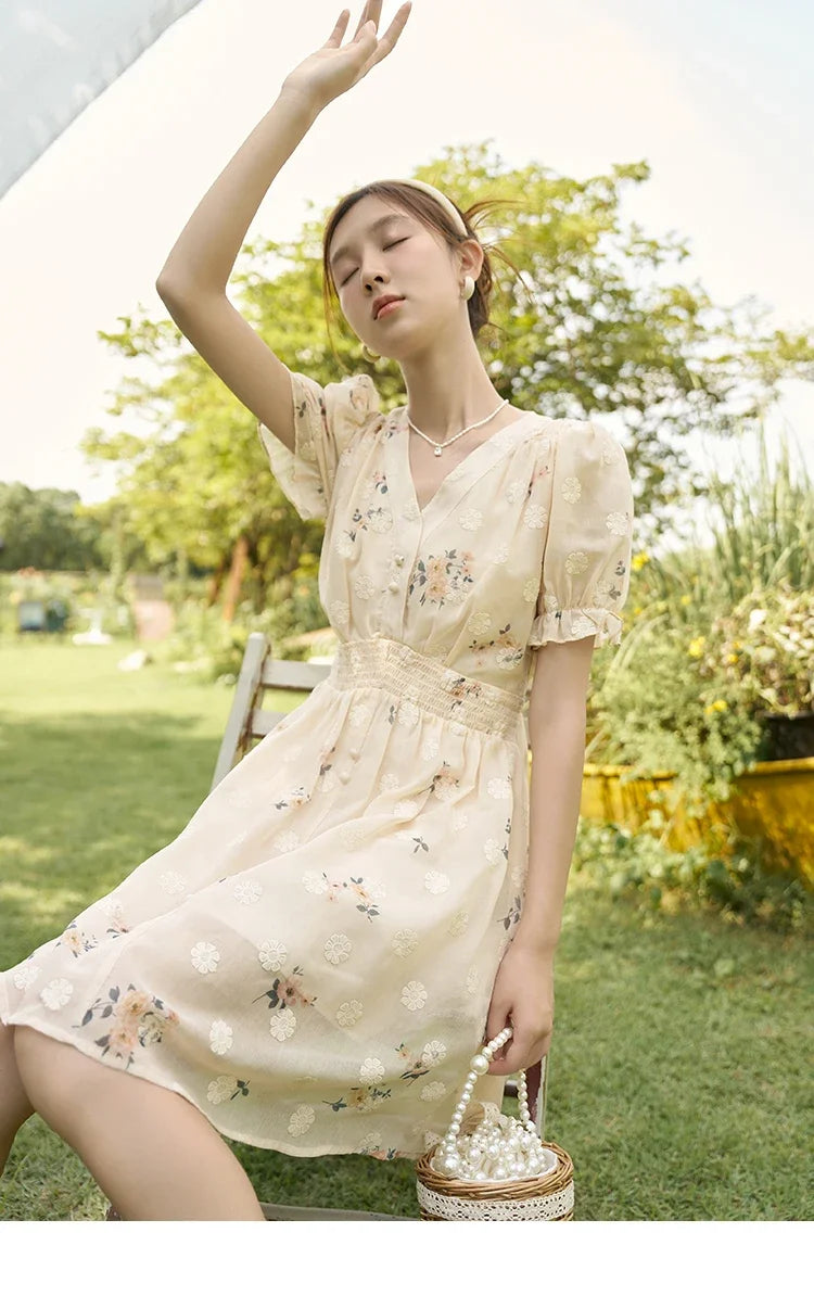 Mishow French Floral Embroidered Petal Sleeve Dress MXC38L1424