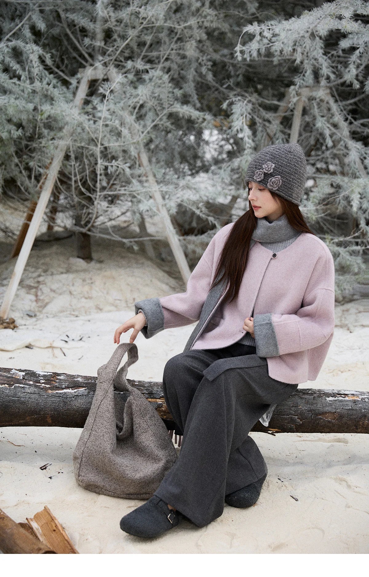 Mishow Tweed Wool Double-Faced Short Coat with Scarf MXE86W0977