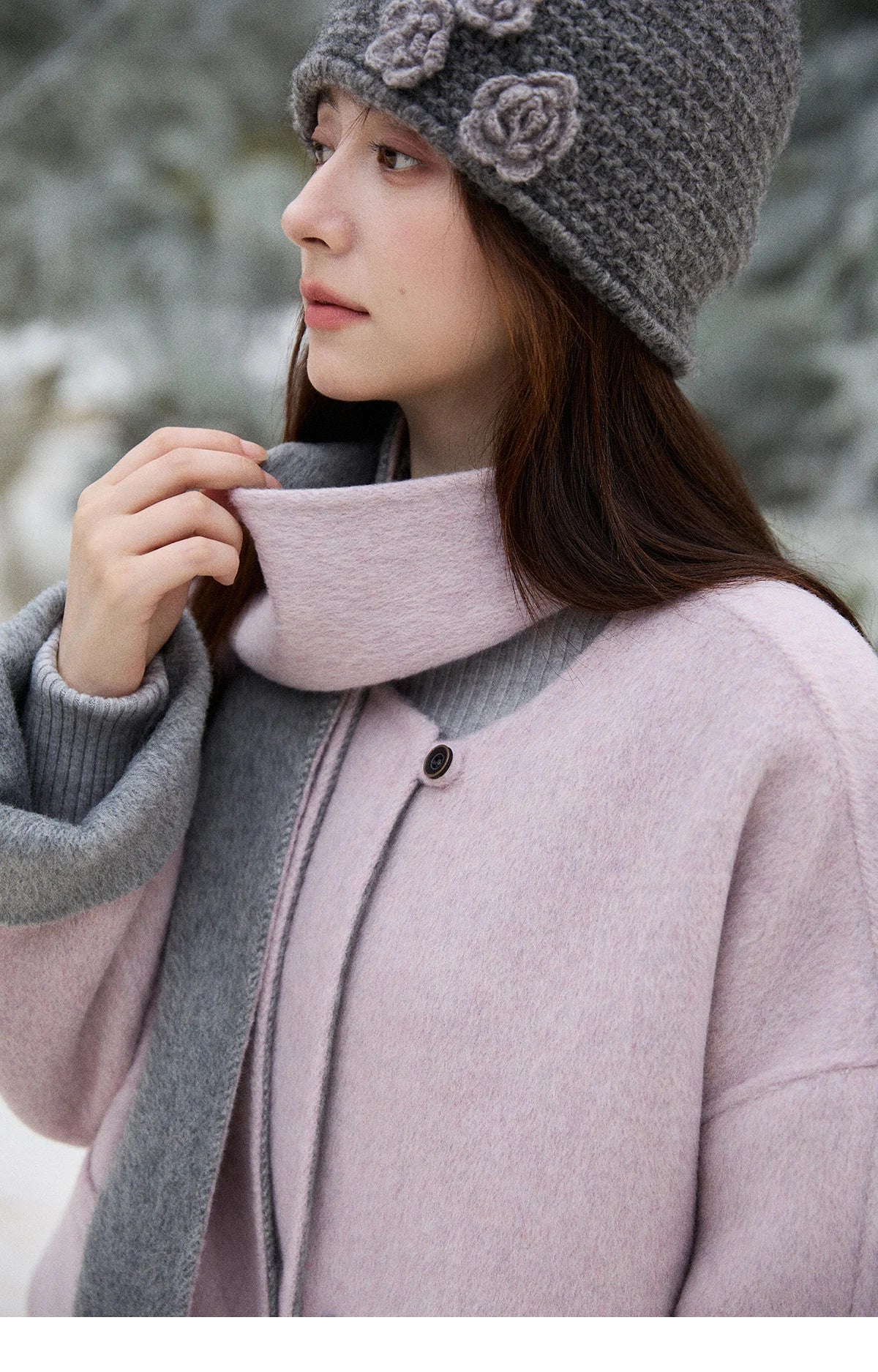 Mishow Tweed Wool Double-Faced Short Coat with Scarf MXE86W0977