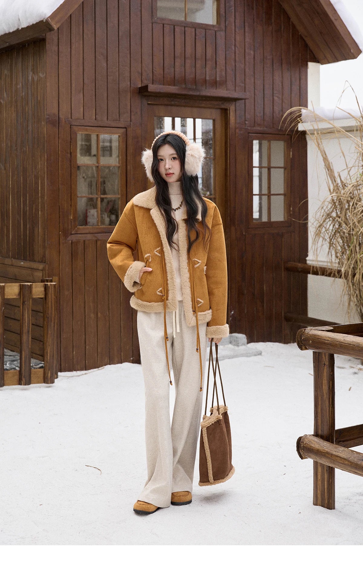 Mishow Suede Imitation Mink Fur Lace-Up Coat MXE90W0921