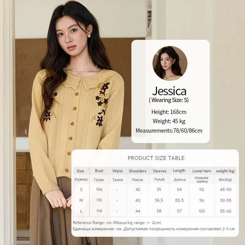 Mishow Peter Pan Collar Floral Cable Cardigan MXF11Z2904