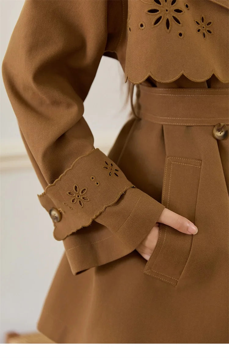 Mishow Hollow Flower Double Breasted Trench Coat MXE46W0838