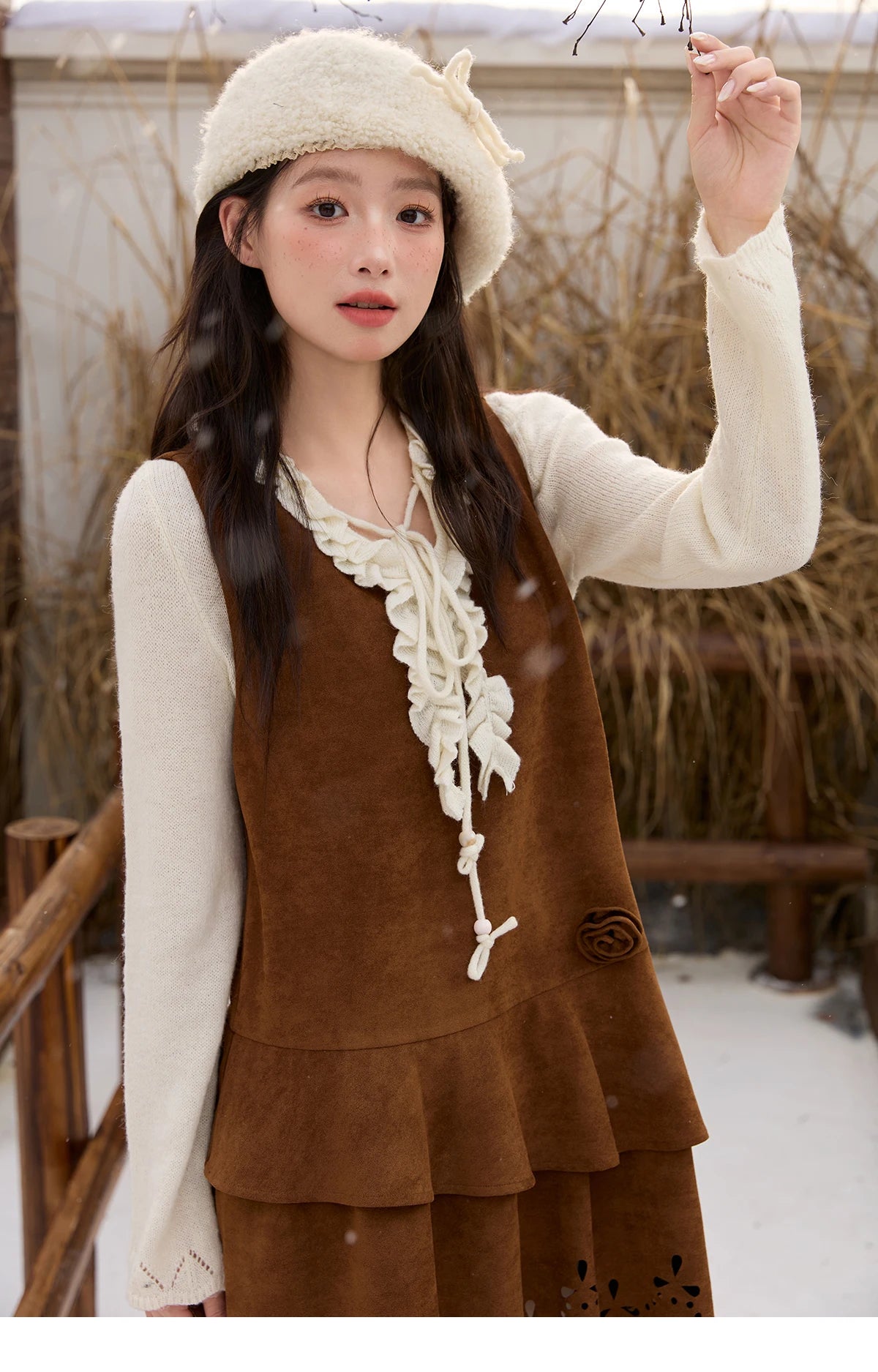 Mishow Brown Retro Suede Hollow Out Vest Dress MXE51L2524