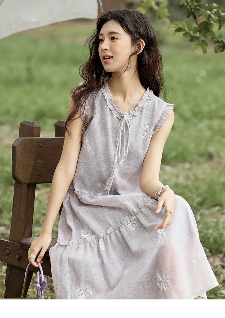 Mishow Round Neck Ruffled Sleeveless Embroidered Dress MXE33L2231
