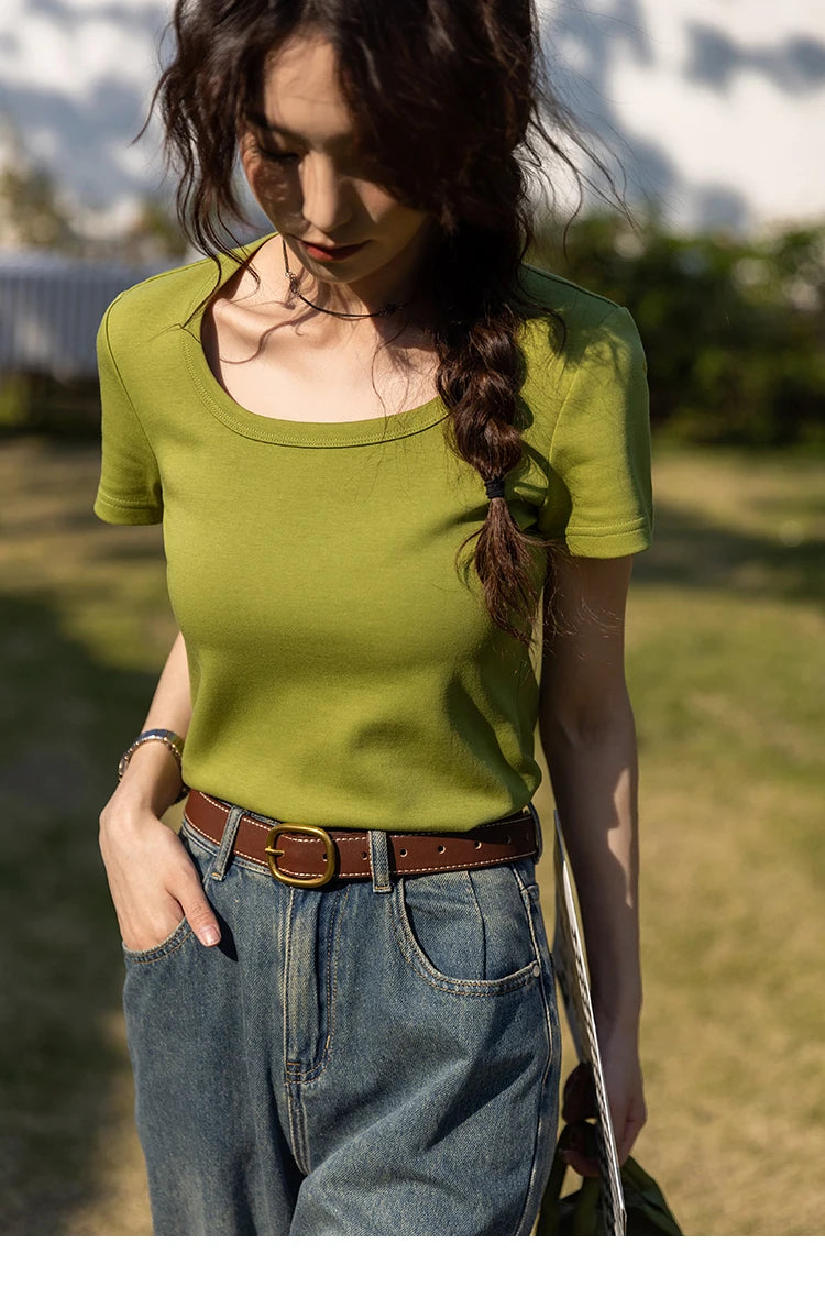 Mishow Solid Square Neck Cotton Tee MXC12T0641