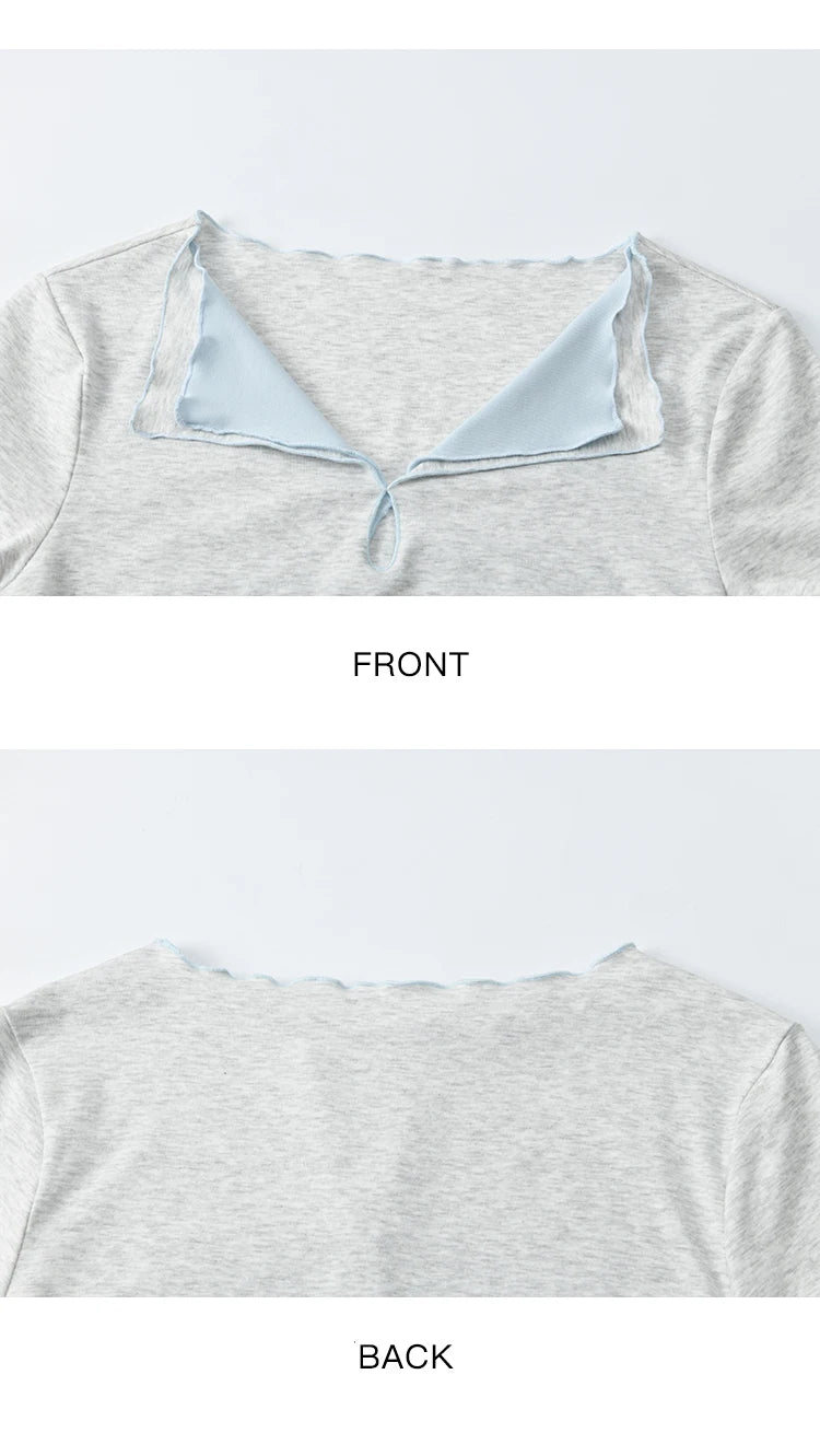 Mishow Grey Blue Fake Two-Piece Wavy Edge Tee MXE35T0567