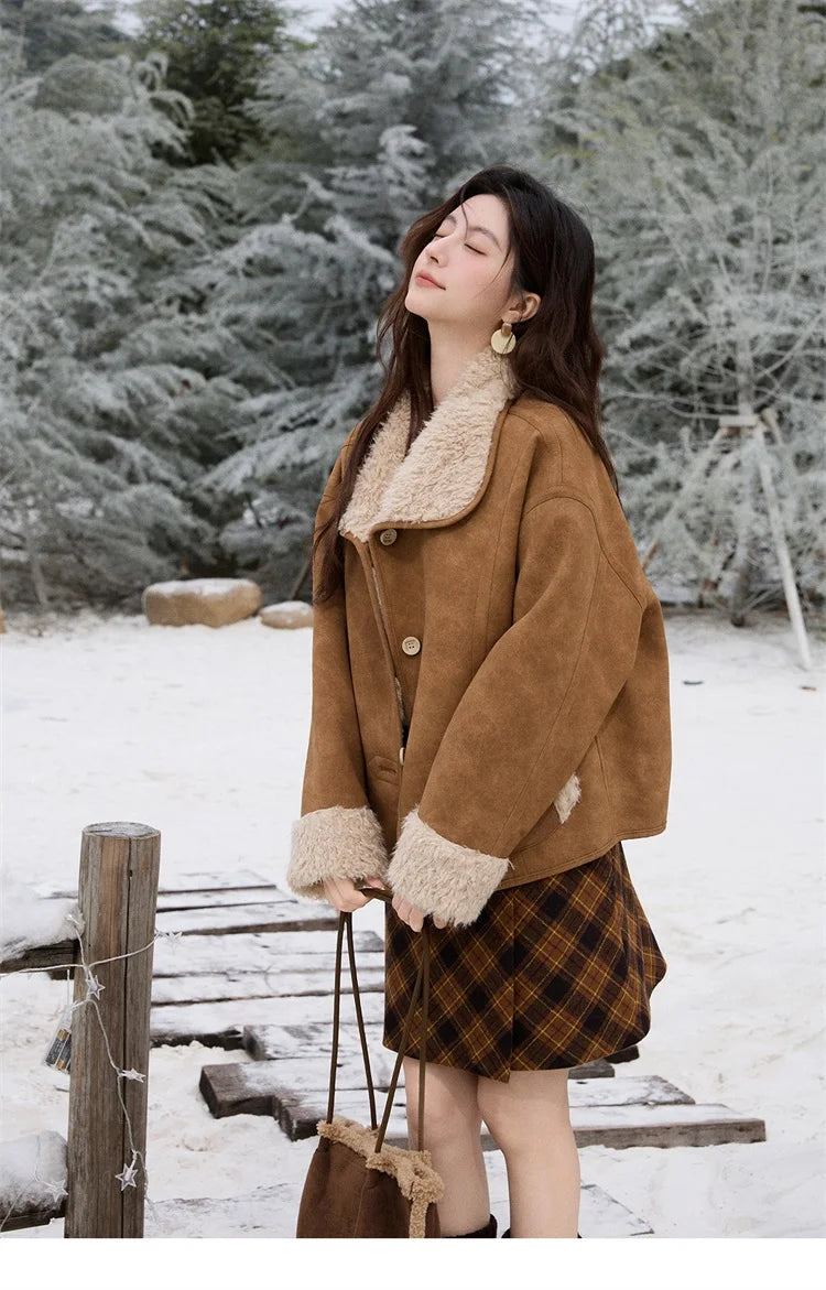 MISHOW Double Sided Lamb Wool Coat Lapel Pockets MXE91W1015