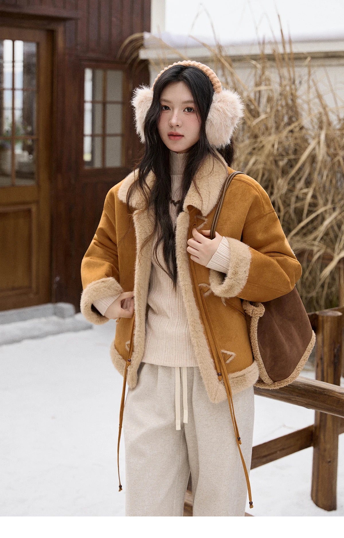 Mishow Suede Imitation Mink Fur Lace-Up Coat MXE90W0921