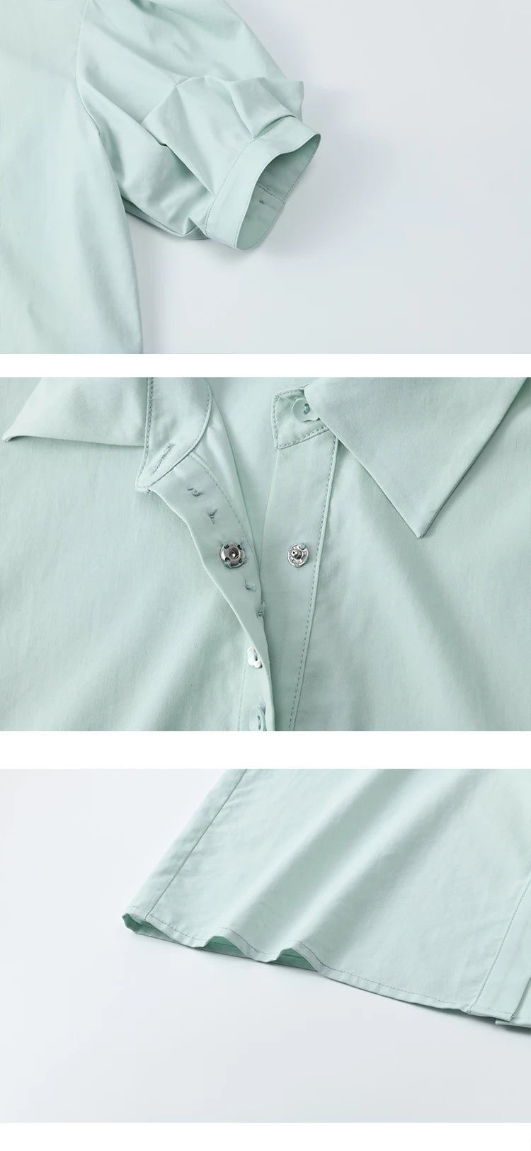 MISHOW Light Green Bubble Sleeve Shirt Lapel Collar Irregular Buttons MXE34C0788