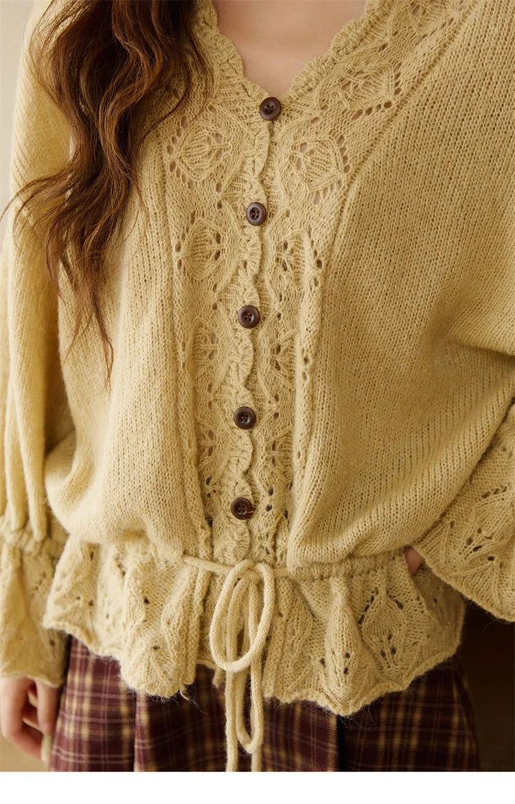 Mishow Hollow Knit V-Neck Flared Sleeve Cardigan MXE47Z2513