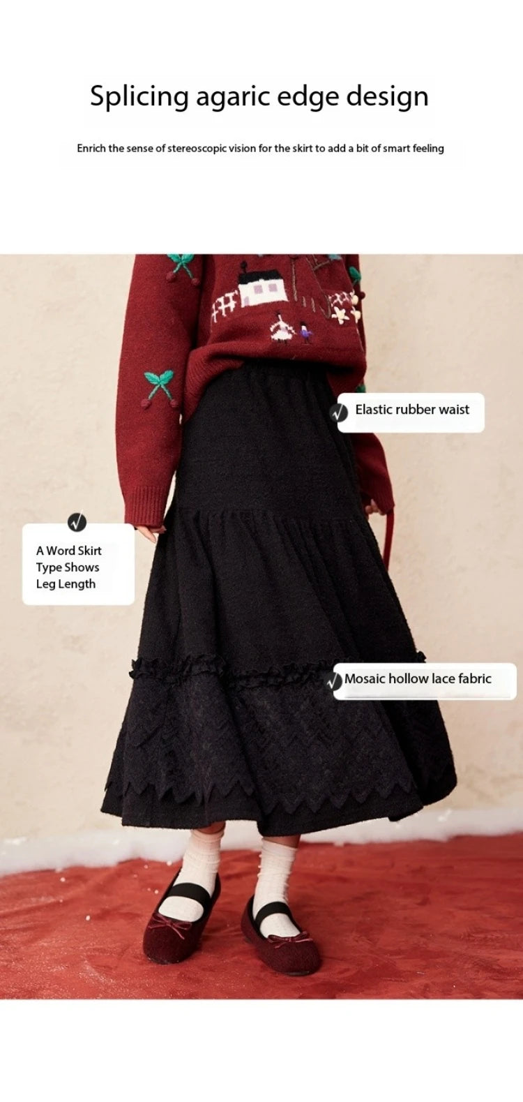 MISHOW Splicing Knitted Skirt Lace Loose Pleated Long MXD59B0632