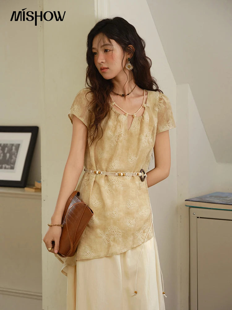 Mishow Butterfly Embroidery Splicing Belt Dress MXE36L2250