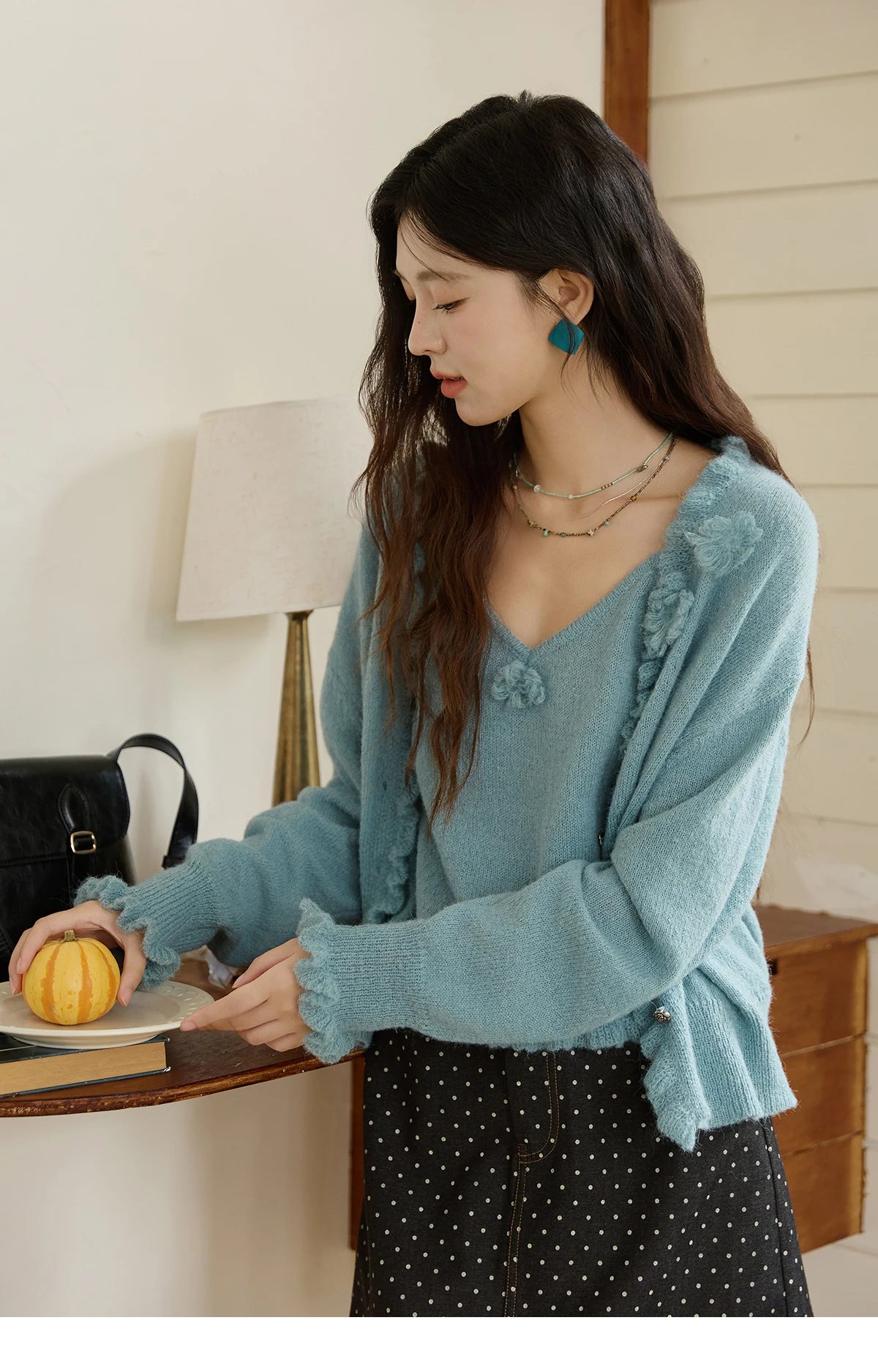 Mishow Blue Lotus Leaf Edge Cardigan & Camisole Set MXE45T1377