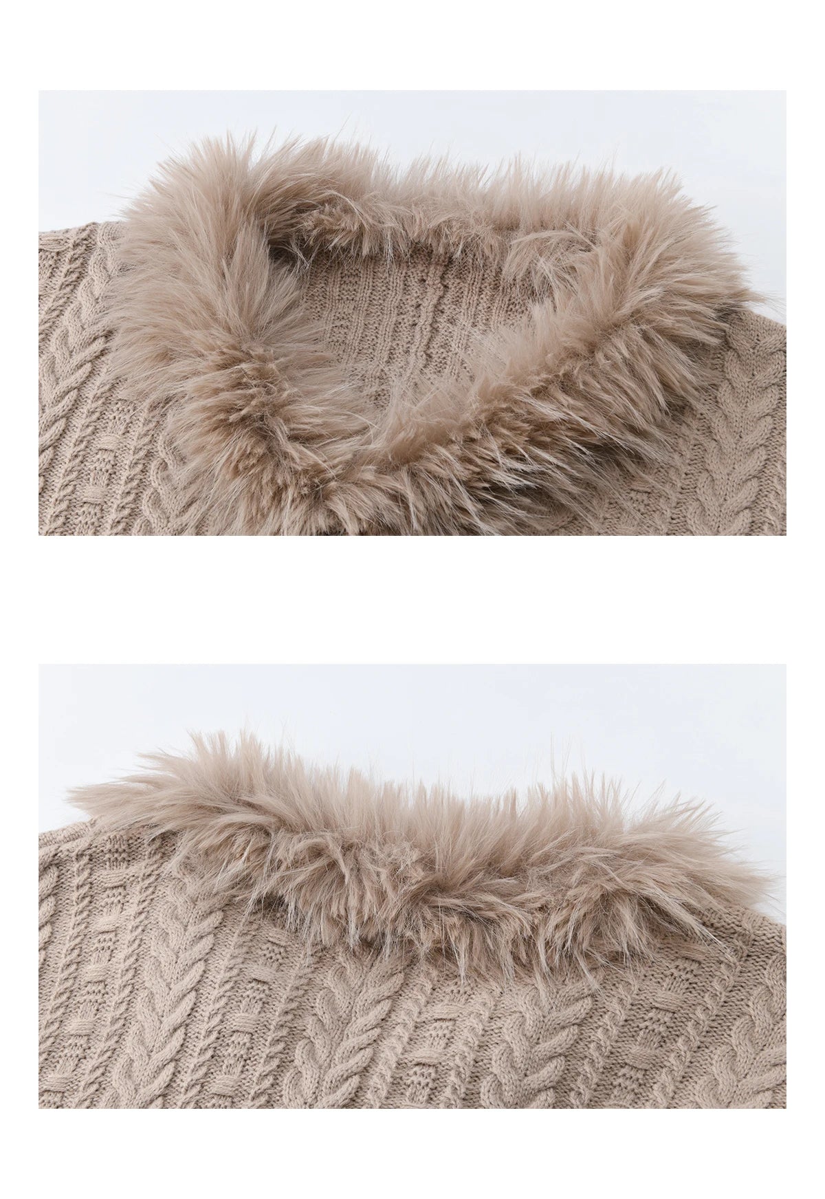 Mishow Faux Fur Collar Batwing Cable Knit Pullover MXE94Z2985