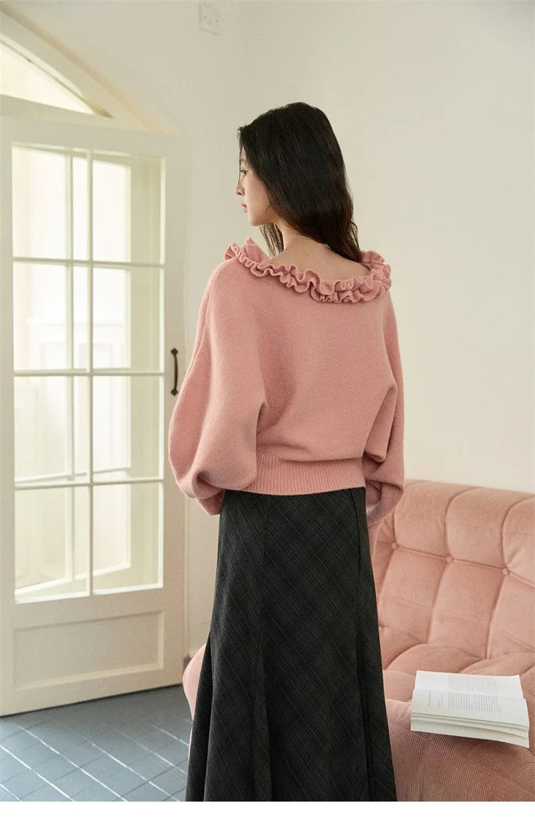 Mishow Orange Lotus Edge Lantern Sleeve Pullover MXE86Z2726