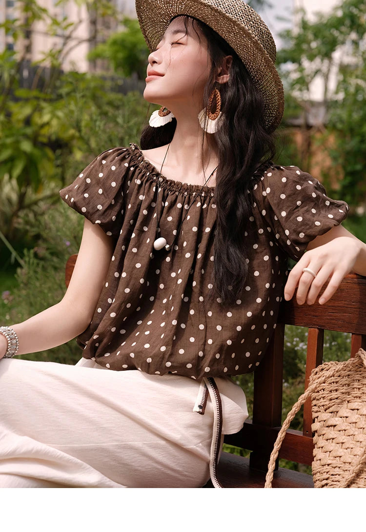 Mishow Polka Dot One Shoulder Puff Sleeve Top & Wide Leg Pants Set MXE38T0683