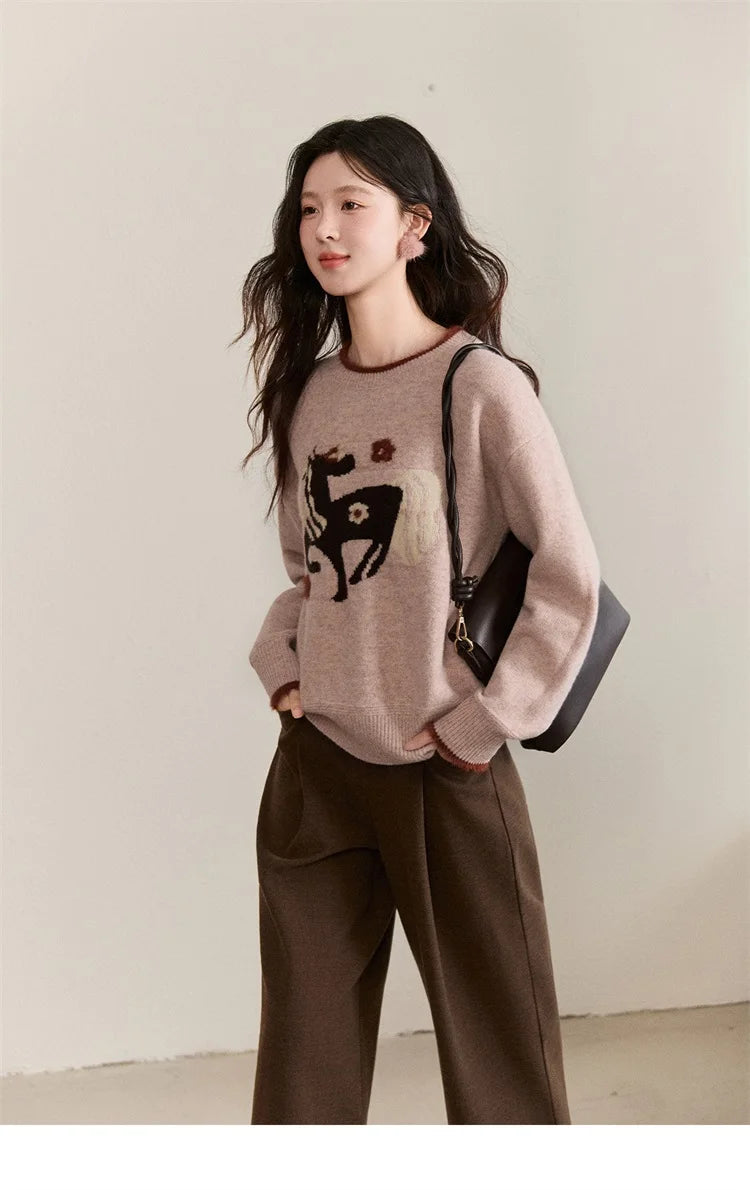 Mishow Horse Pattern Faux Mink Fur Cuff Sweater MXE94Z2863
