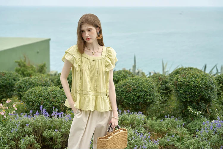 MISHOW Lace Flying Sleeve Blouse Square Neck MXD30X1574